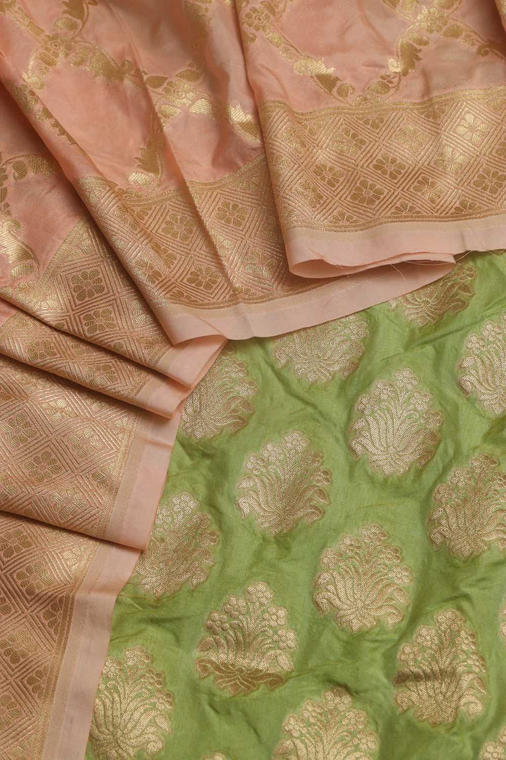 Stunning Green Banarasi Silk Suit With Pink Banarasi Silk Dupatta - Luxurion World