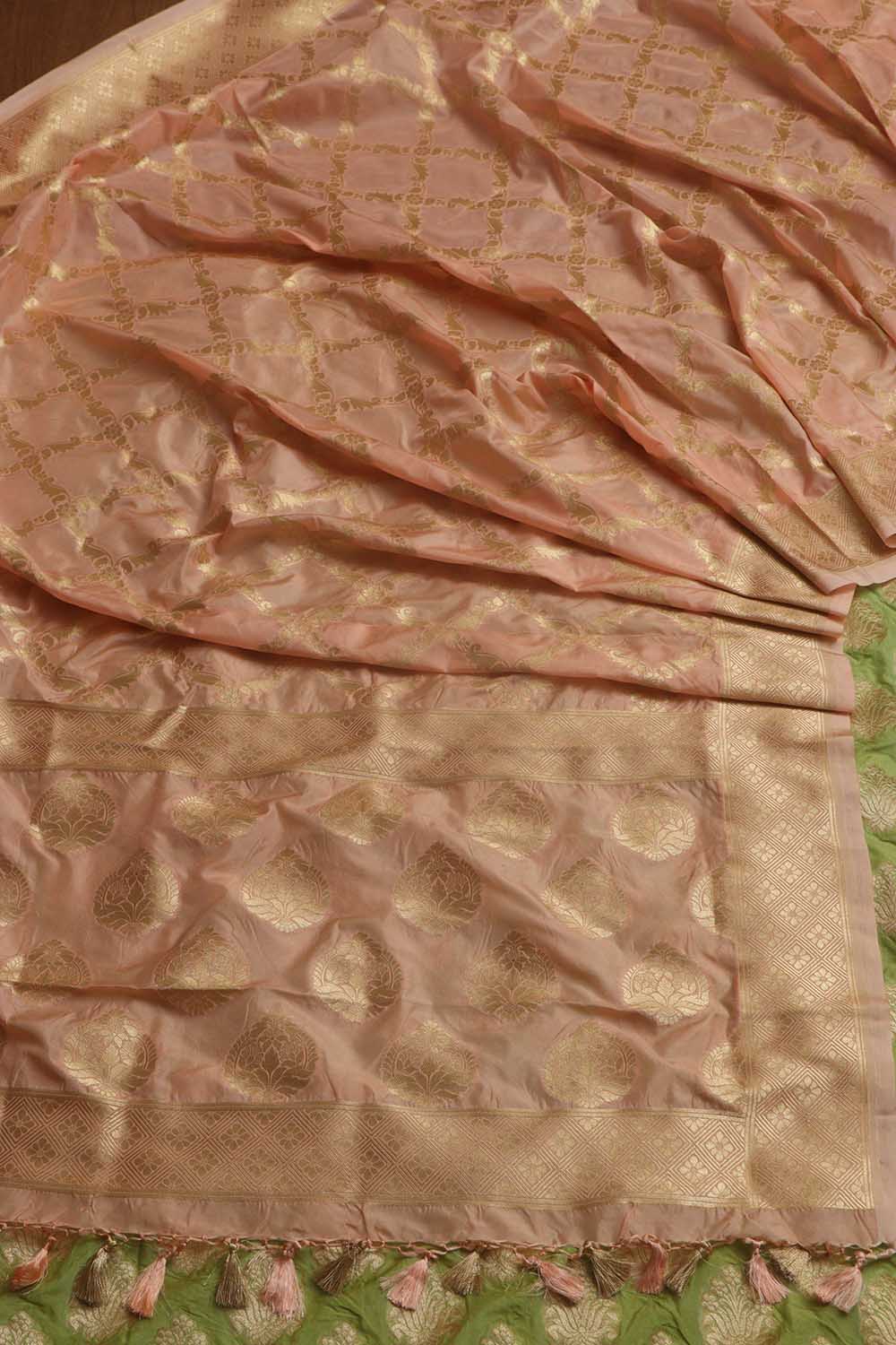 Stunning Green Banarasi Silk Suit With Pink Banarasi Silk Dupatta - Luxurion World