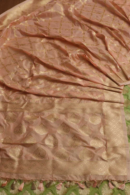 Stunning Green Banarasi Silk Suit With Pink Banarasi Silk Dupatta - Luxurion World