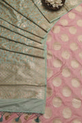 Stunning Pink Banarasi Silk Suit With Blue Banarasi Silk Dupatta - Luxurion World