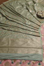 Stunning Pink Banarasi Silk Suit With Blue Banarasi Silk Dupatta - Luxurion World