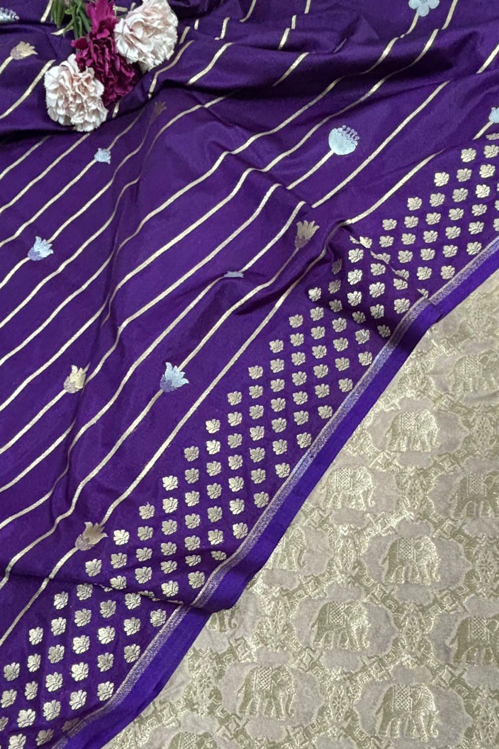 Elegant Pastel Banarasi Silk Suit With Purple Banarasi Silk Dupatta - Luxurion World