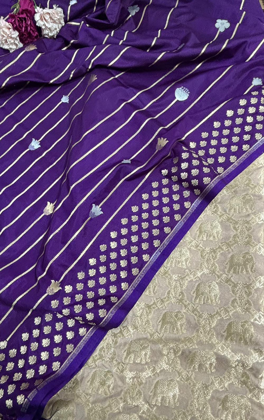 Elegant Pastel Banarasi Silk Suit With Purple Banarasi Silk Dupatta - Luxurion World