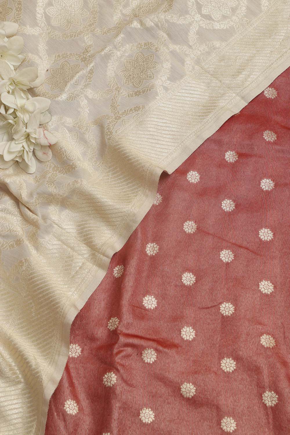 Elegant Maroon Banarasi Tissue Zari Booti Design Silk Suit With Dyeable Banarasi Handloom Pure Moonga Silk Dupatta - Luxurion World