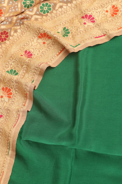 Green Plain Pure Georgette Suit With Pastel Banarasi Bandhani Pure Georgette Dupatta - Luxurion World