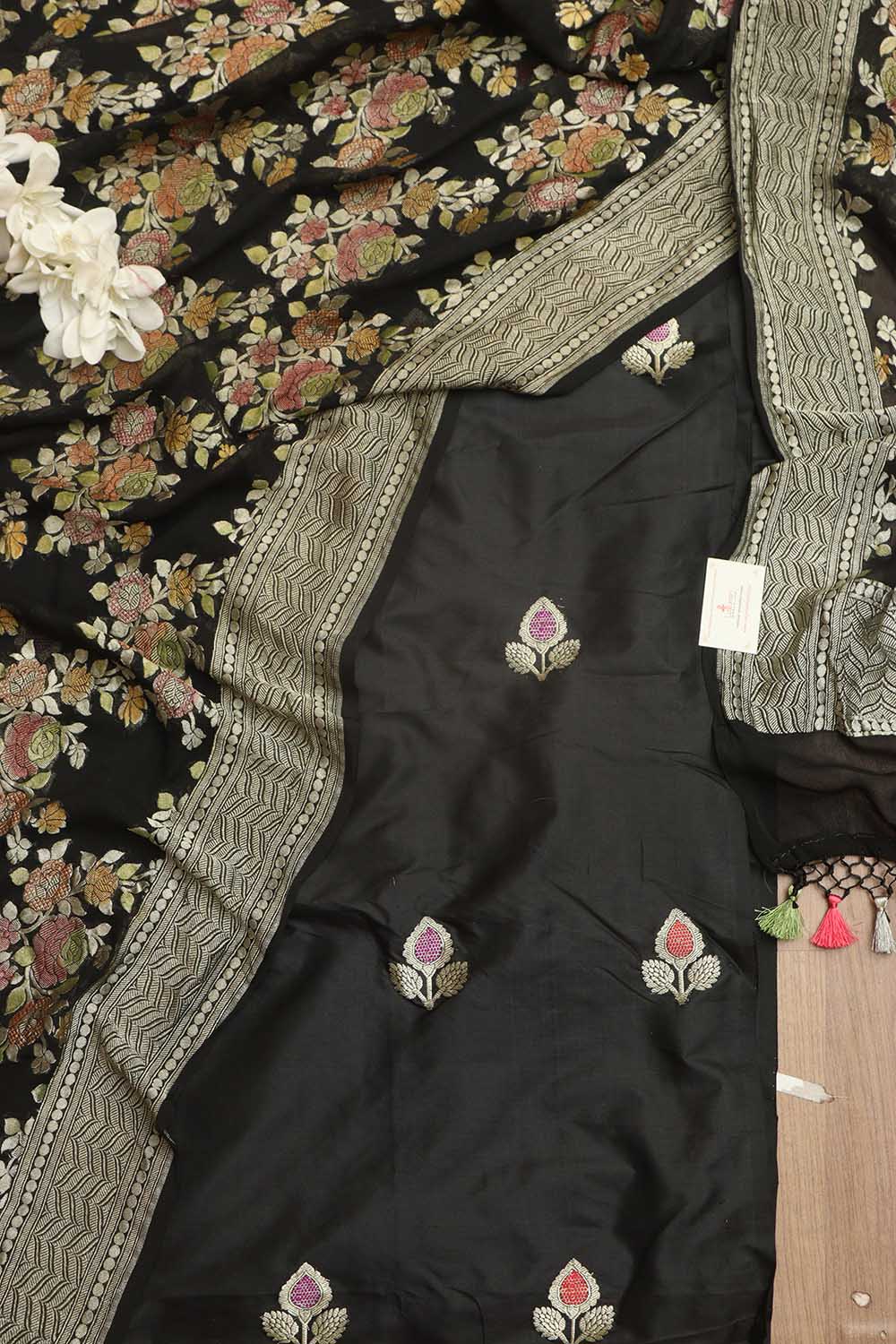 Black Banarasi Silk Tuxedo With Cut Dana And Crystal Embroidery