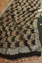 Elegant Black Banarasi Pure Katan Silk Meenakari Suit With Black Handloom Banarasi Brush Dye Pure Georgette Dupatta - Luxurion World