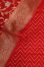 Red Banarasi Cotton Zig Zag Design Suit With Red Banarasi Cotton Silk Dupatta - Luxurion World
