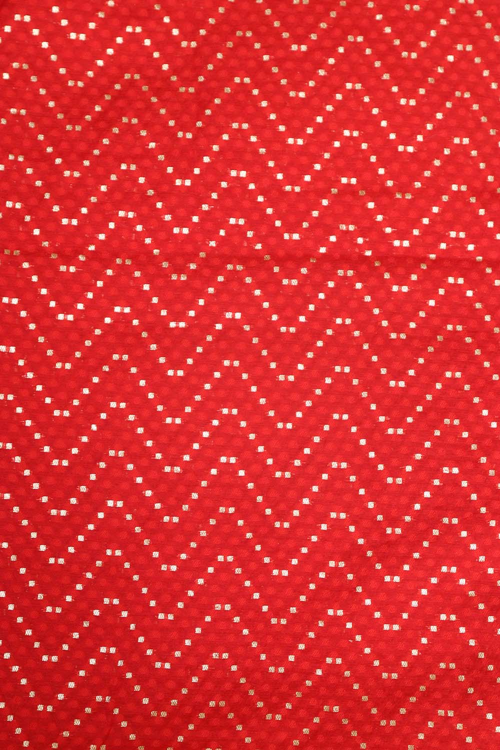 Red Banarasi Cotton Zig Zag Design Suit With Red Banarasi Cotton Silk Dupatta - Luxurion World