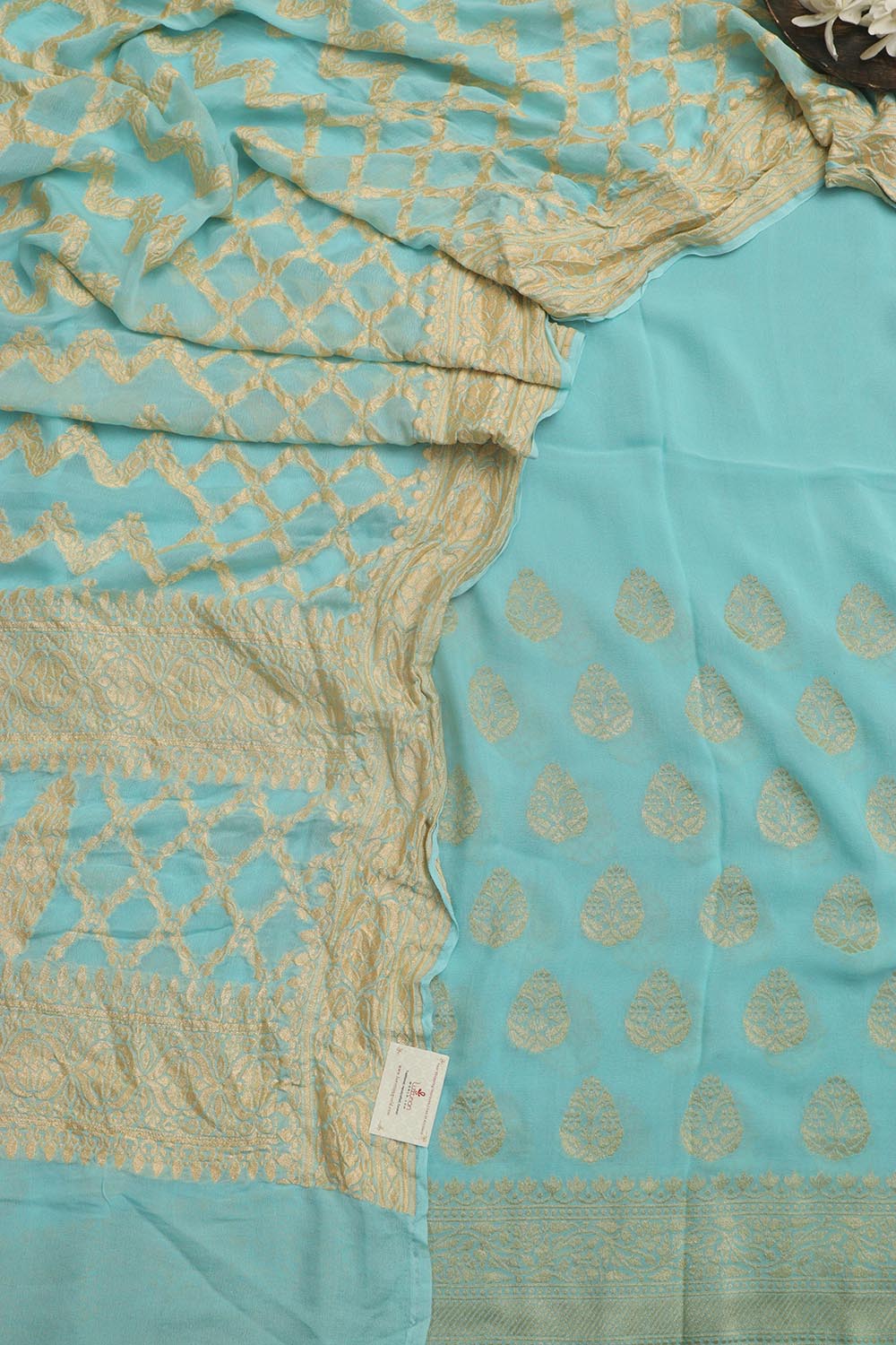Blue Banarasi Pure Georgette Suit With Blue Banarasi Pure Georgette Dupatta - Luxurion World