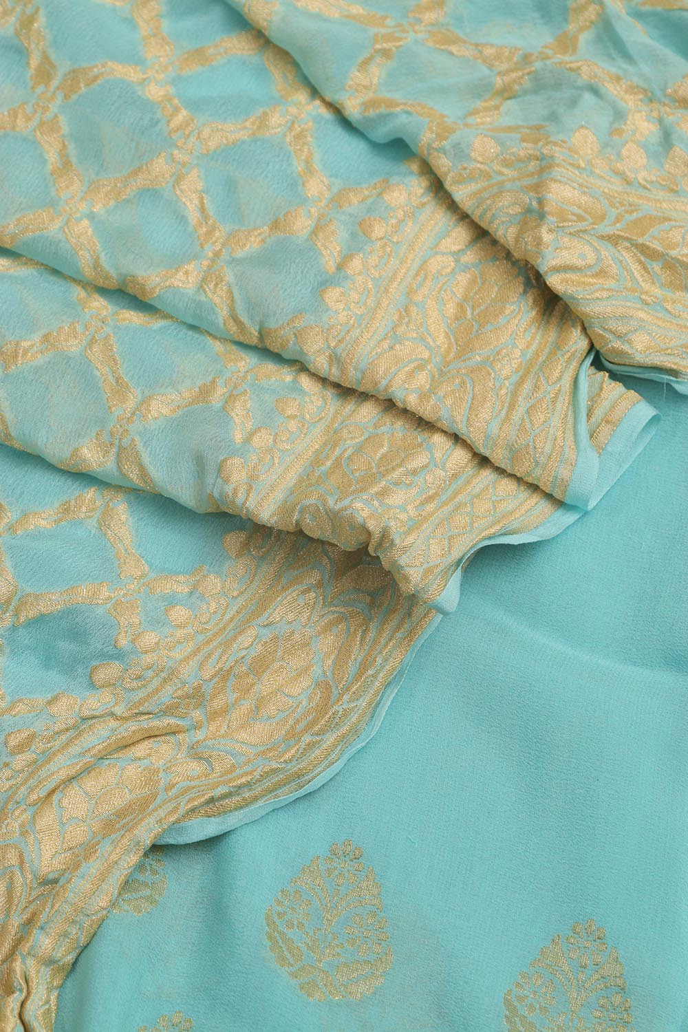 Blue Banarasi Pure Georgette Suit With Blue Banarasi Pure Georgette Dupatta - Luxurion World