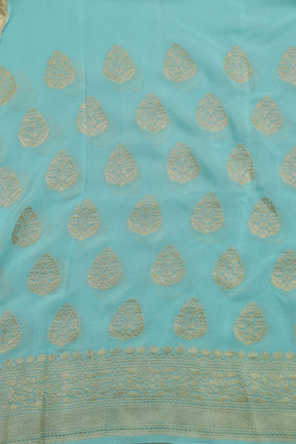 Blue Banarasi Pure Georgette Suit With Blue Banarasi Pure Georgette Dupatta - Luxurion World