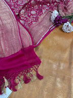 Mustard Banarasi Tissue Katan Silk Suit With Pinkish Red Banarasi Handloom Pure Georgette Sona Roopa Dupatta - Luxurion World