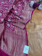 Mustard Banarasi Tissue Katan Silk Suit With Pinkish Red Banarasi Handloom Pure Georgette Sona Roopa Dupatta - Luxurion World