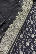 Black Banarasi Silk Suit With Black Banarasi Organza Silk Dupatta - Luxurion World