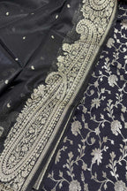 Black Banarasi Silk Suit With Black Banarasi Organza Silk Dupatta - Luxurion World
