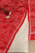 Dyeable Banarasi Chanderi Silk Suit With Red Hand Embroidered Kantha Pure Bangalore Silk Dupatta - Luxurion World