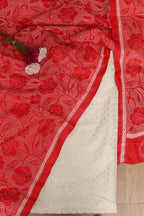 Dyeable Banarasi Chanderi Silk Suit With Red Hand Embroidered Kantha Pure Bangalore Silk Dupatta - Luxurion World