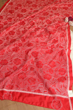 Dyeable Banarasi Chanderi Silk Suit With Red Hand Embroidered Kantha Pure Bangalore Silk Dupatta - Luxurion World