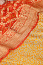 Yellow Banarasi Silk Satin Zari Brocade Suit With Orange Banarasi Bandhani Pure Georgette Dupatta - Luxurion World