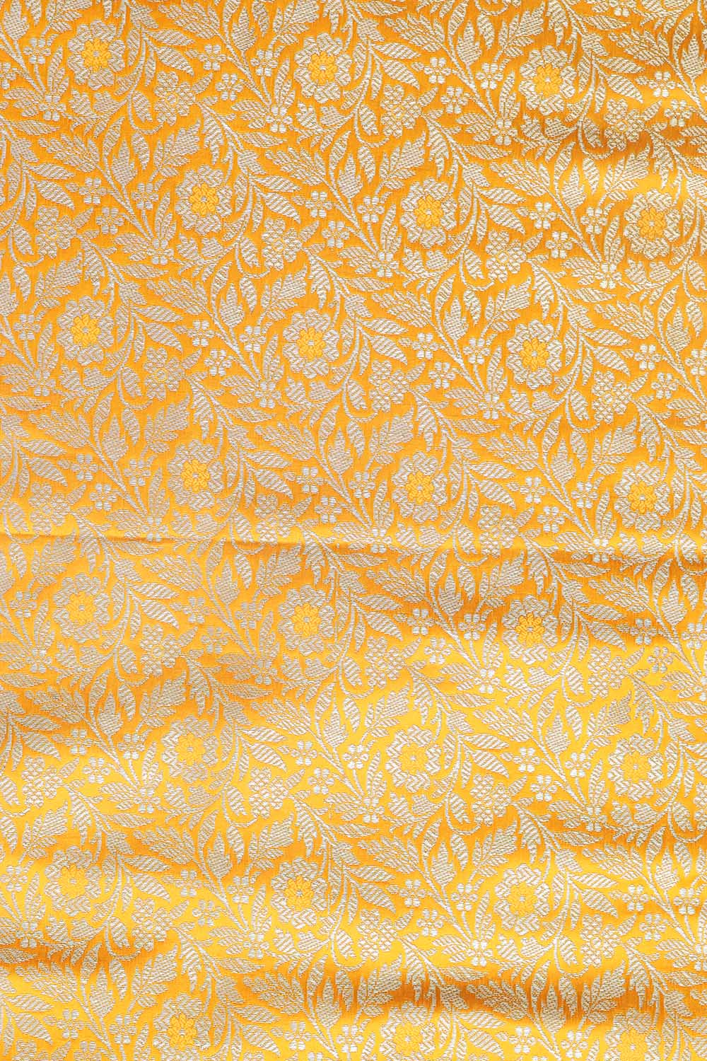 Yellow Banarasi Silk Satin Zari Brocade Suit With Orange Banarasi Bandhani Pure Georgette Dupatta - Luxurion World