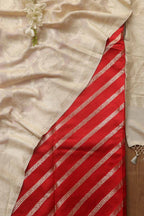 Red Banarasi Handloom Pure Silk Stripes Design Suit With Dyeable Banarasi Handloom Pure Moonga Silk Dupatta - Luxurion World