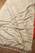 Red Banarasi Handloom Pure Silk Stripes Design Suit With Dyeable Banarasi Handloom Pure Moonga Silk Dupatta - Luxurion World