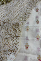 Dyeable Banarasi Handloom Chiniya Silk Suit With Dyeable Hand Embroidered Georgette Dupatta with Mukaish work - Luxurion World