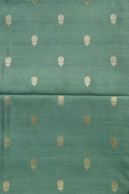 Green Banarasi Handloom Chiniya Silk Suit With Green Digital Printed Crushed Tissue Floral Design Dupatta - Luxurion World