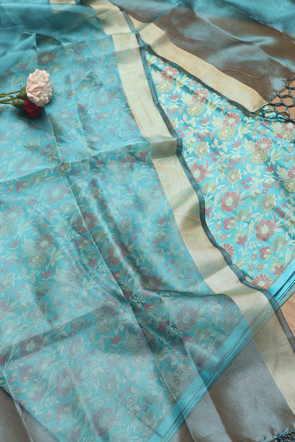 Elegant Blue Banarasi Silk Tanchui Jamawar Suit With Banarasi Tissue Dupatta - Luxurion World