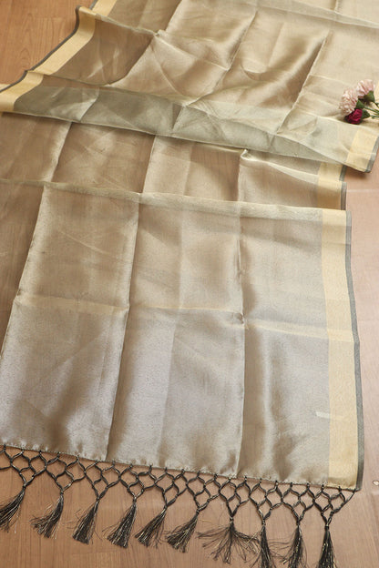 Elegant Browinsh Grey Banarasi Silk Suit With Banarasi Tissue Dupatta - Luxurion World