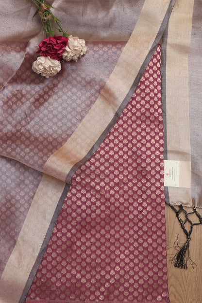 Elegant Purple Banarasi Silk Suit With Banarasi Tissue Dupatta - Luxurion World