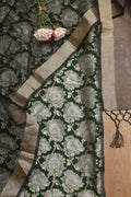 Stunning Green Banarasi Silk Sona Roopa Suit With Banarasi Tissue Dupatta - Luxurion World