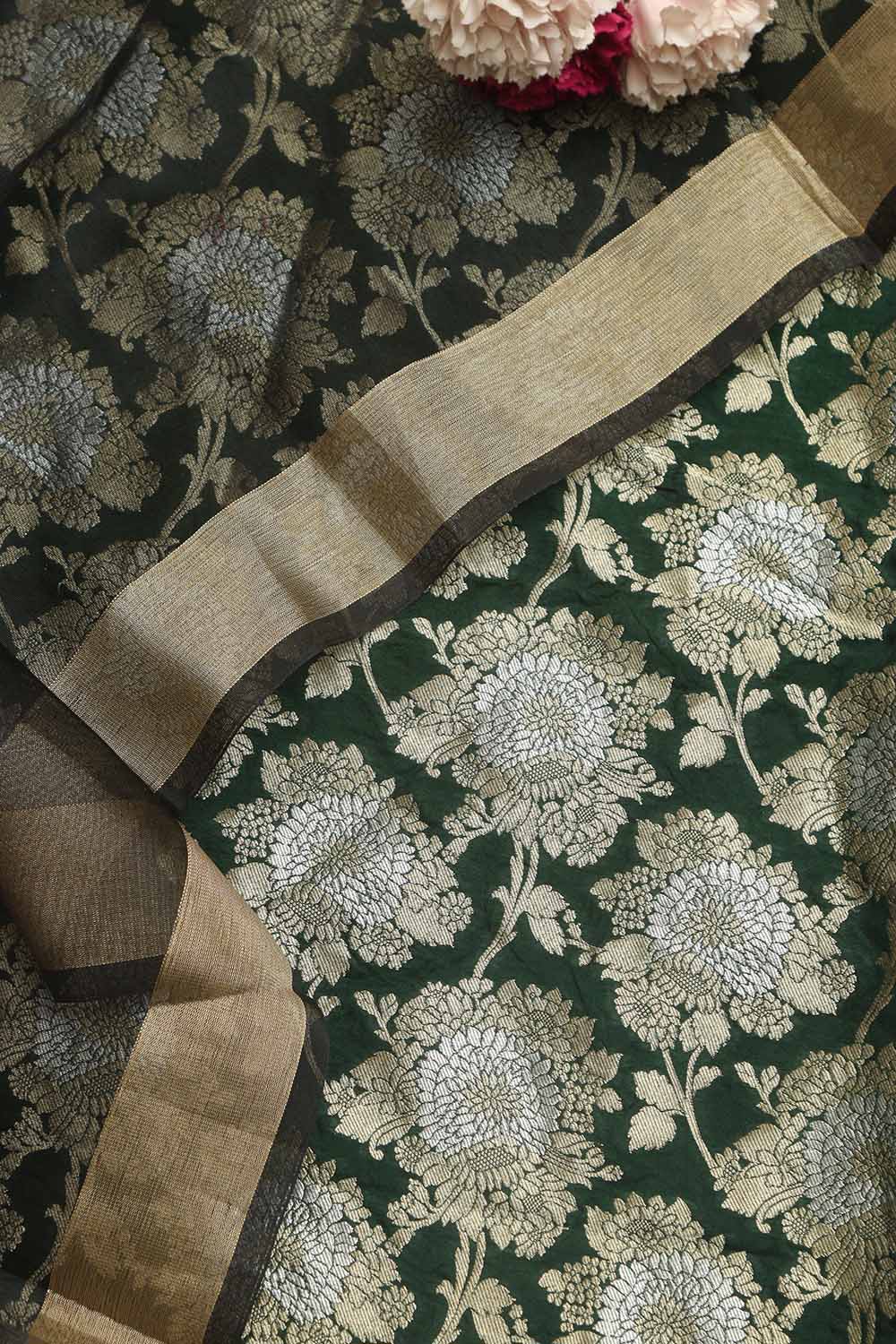 Stunning Green Banarasi Silk Sona Roopa Suit With Banarasi Tissue Dupatta - Luxurion World