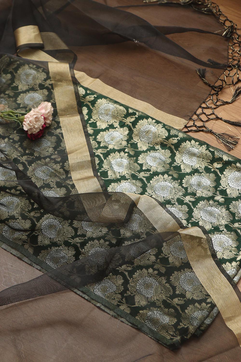 Stunning Green Banarasi Silk Sona Roopa Suit With Banarasi Tissue Dupatta - Luxurion World