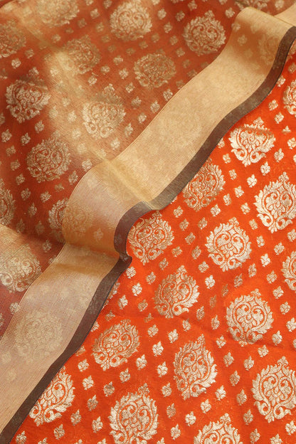 Elegant Orange Banarasi Chanderi Silk Suit With Banarasi Tissue Dupatta - Luxurion World