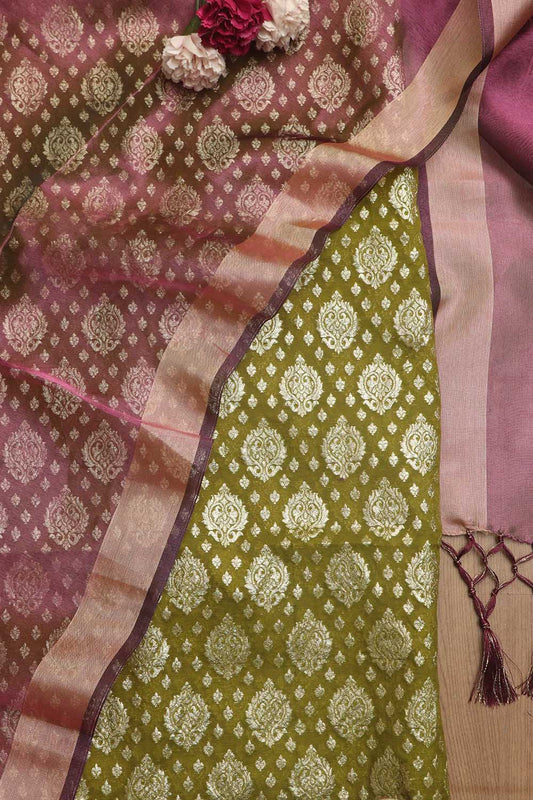 Elegant Green Banarasi Chanderi Silk Suit With Banarasi Tissue Dupatta - Luxurion World