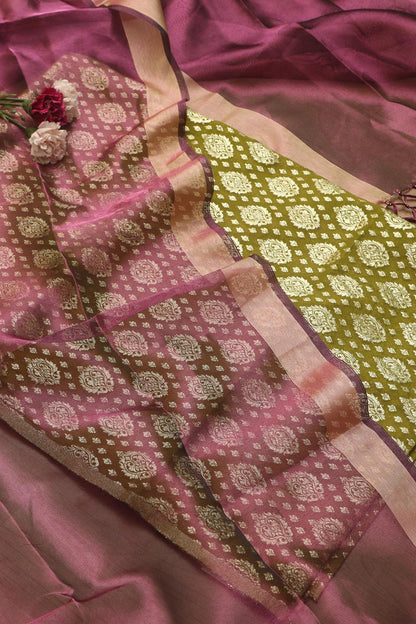 Elegant Green Banarasi Chanderi Silk Suit With Banarasi Tissue Dupatta - Luxurion World