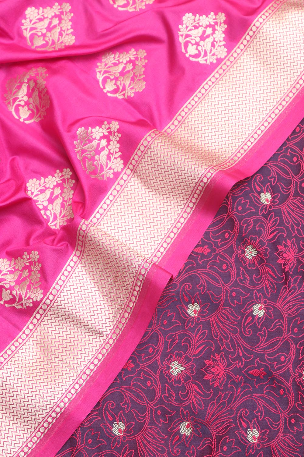 Stunning Purple Banarasi Tanchui Silk Suit With Pink Banarasi Silk Dupatta - Luxurion World