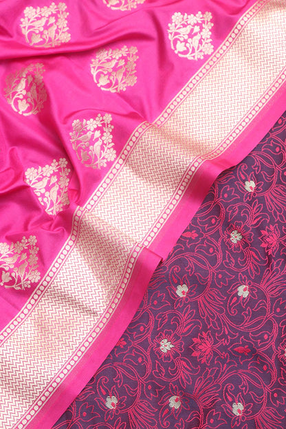 Stunning Purple Banarasi Tanchui Silk Suit With Pink Banarasi Silk Dupatta - Luxurion World