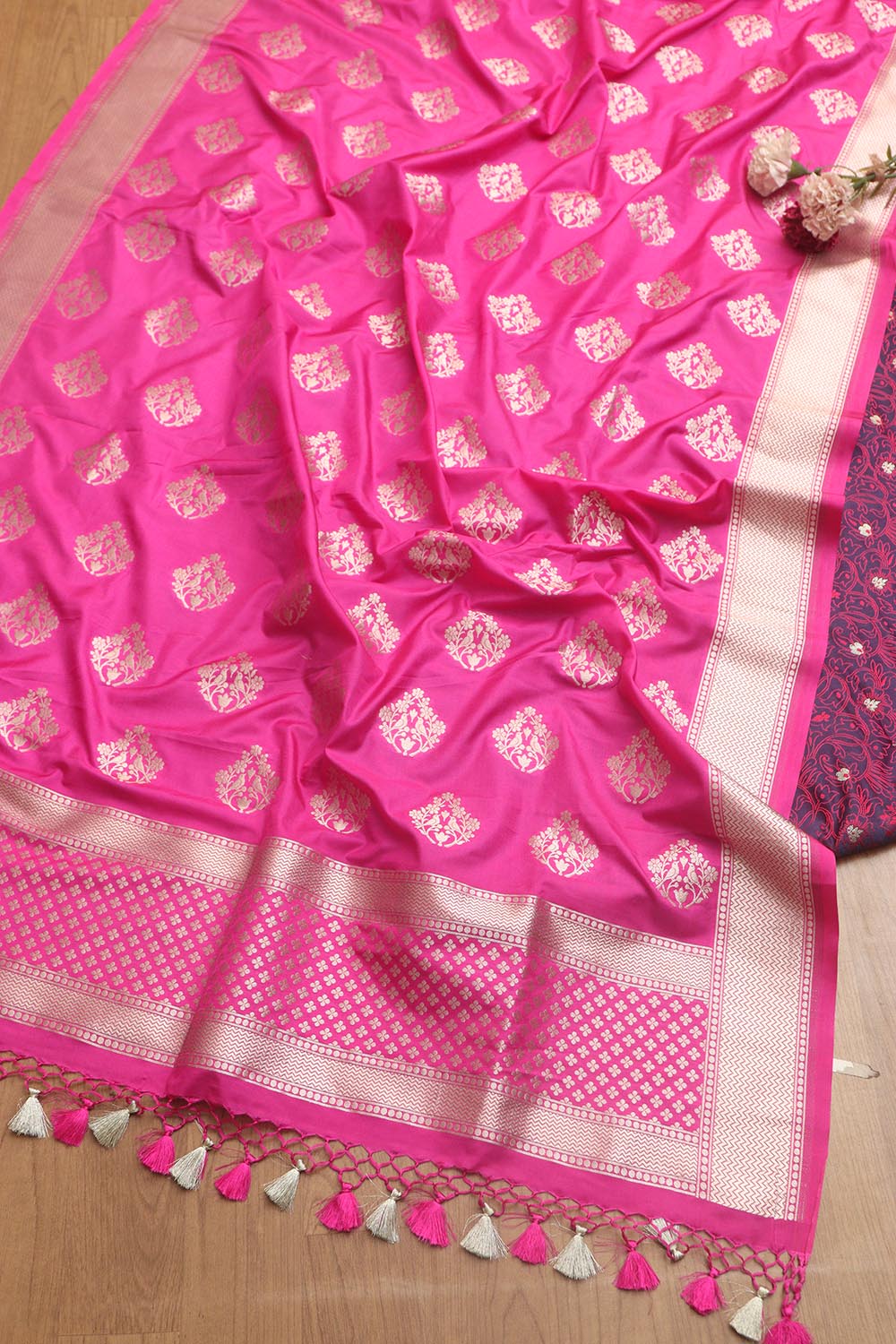 Stunning Purple Banarasi Tanchui Silk Suit With Pink Banarasi Silk Dupatta - Luxurion World