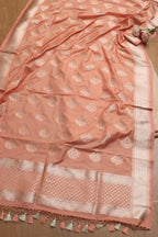 Pastel Pink Banarasi Silk Suit With Peach Banarasi Silk Dupatta - Luxurion World