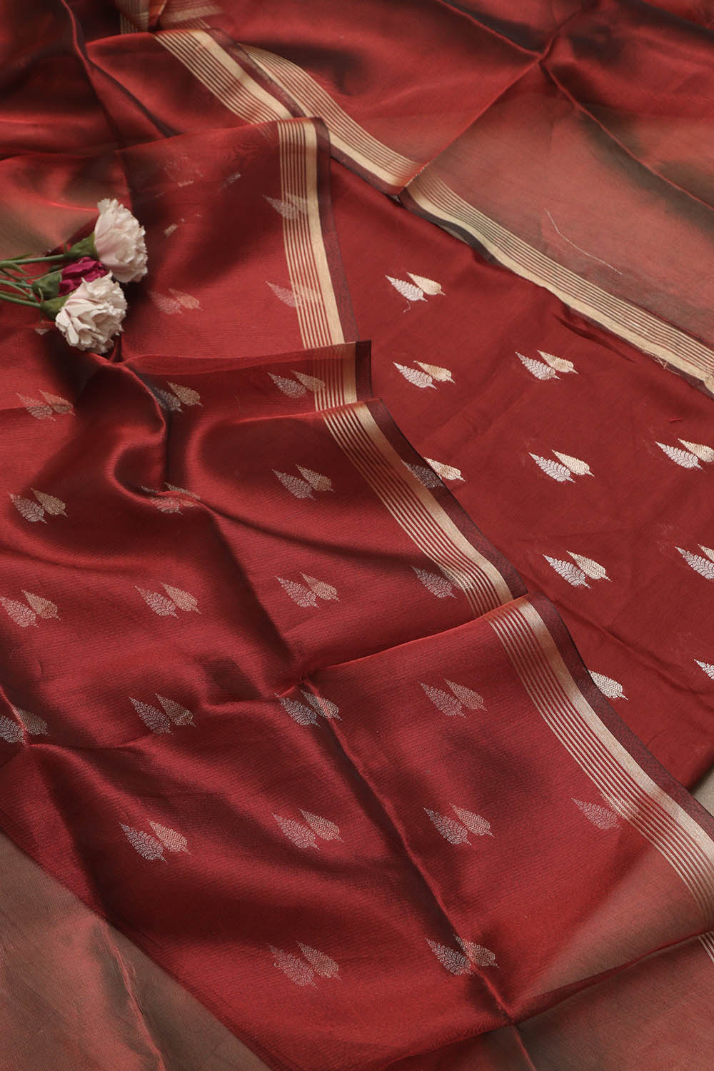 Elegant Maroon Banarasi Chanderi Silk Sona Roopa Design Suit With Maroon Banarasi Plain Tissue Dupatta - Luxurion World