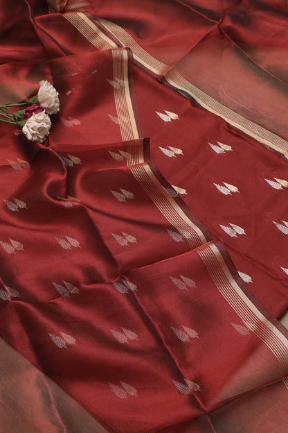 Elegant Maroon Banarasi Chanderi Silk Sona Roopa Design Suit With Maroon Banarasi Plain Tissue Dupatta - Luxurion World