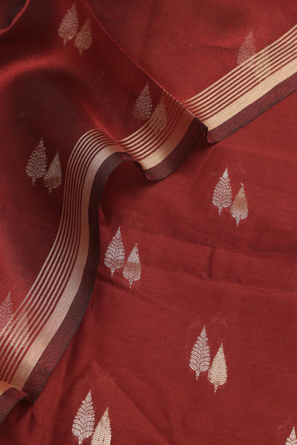 Elegant Maroon Banarasi Chanderi Silk Sona Roopa Design Suit With Maroon Banarasi Plain Tissue Dupatta - Luxurion World