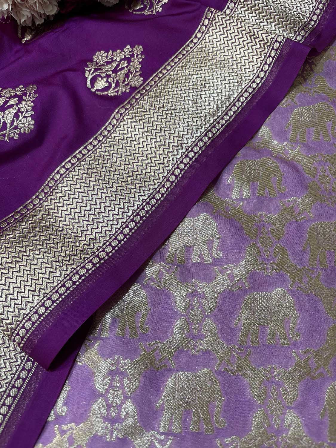 Stunning Purple Banarasi Silk Suit With Purple Banarasi Silk Dupatta - Luxurion World
