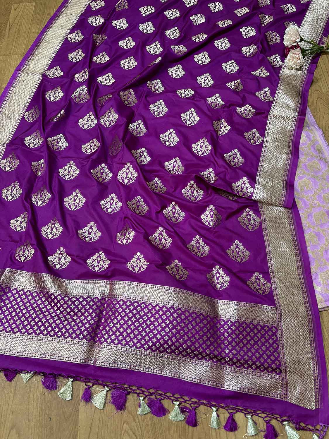 Stunning Purple Banarasi Silk Suit With Purple Banarasi Silk Dupatta - Luxurion World