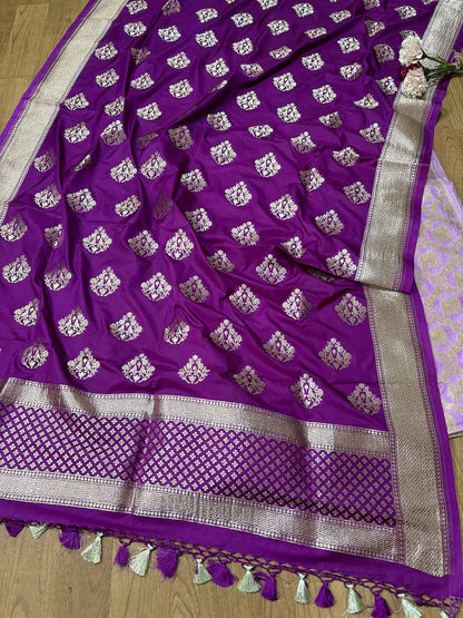Stunning Purple Banarasi Silk Suit With Purple Banarasi Silk Dupatta - Luxurion World