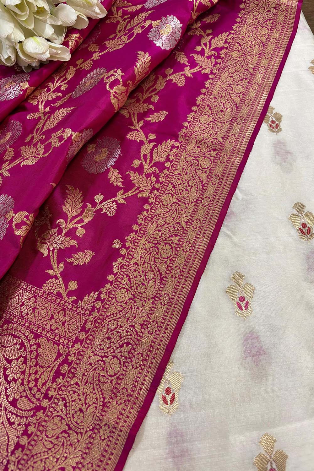 Dyeable Banarasi Handloom Chiniya Silk Suit With Pink Banarasi Handloom Pure Katan Silk Kadwa Dupatta - Luxurion World