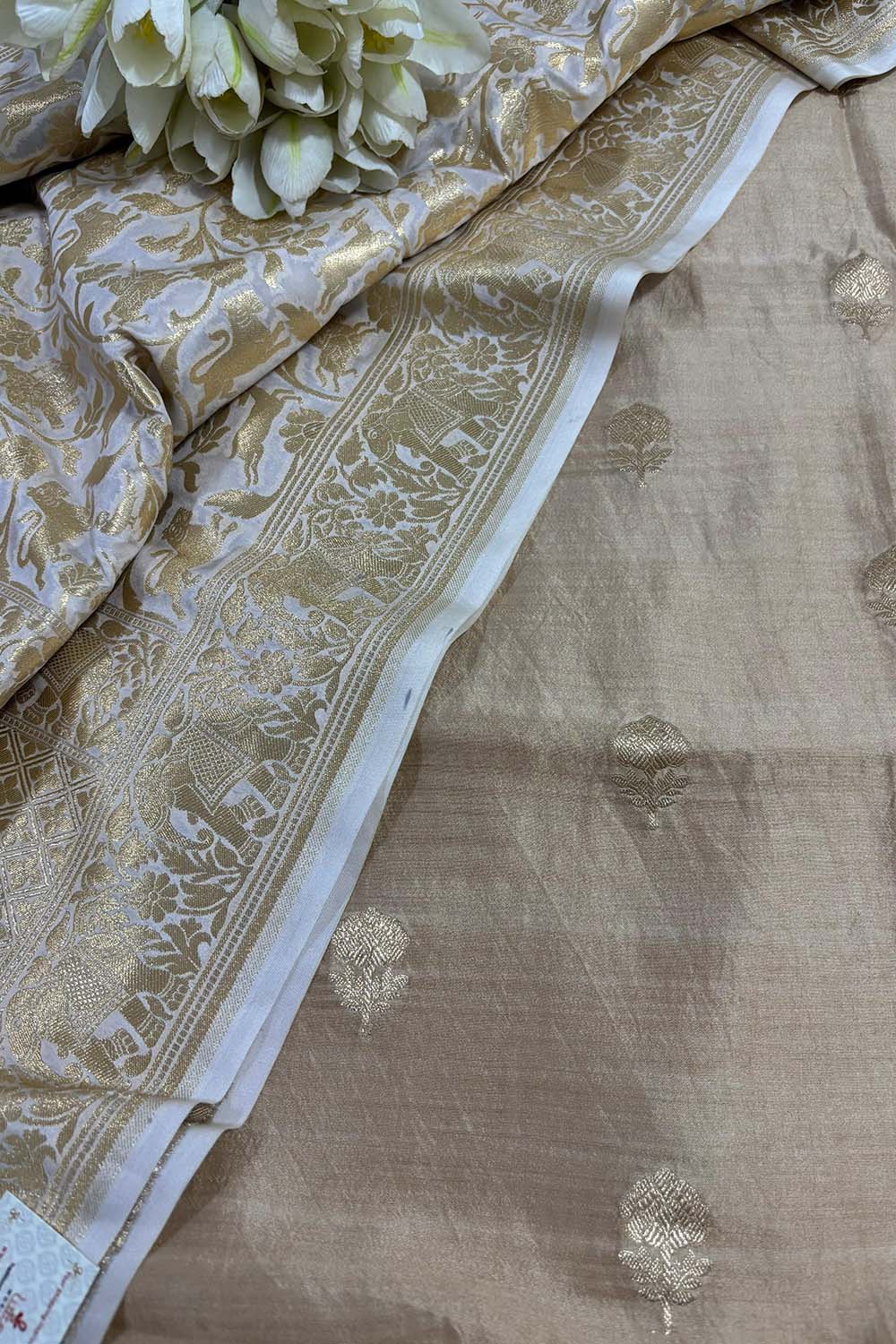 Elegant Pastel Banarasi Handloom Chiniya Silk Suit With Pastel Banarasi Silk Shikargah Dupatta - Luxurion World